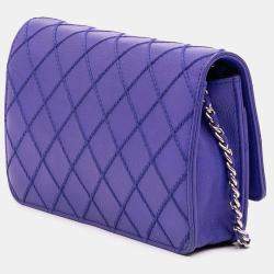 Pre Owned Chanel Blue CC Quilted Calfskin Fancy Wallet On Chain