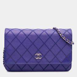 Pre Owned Chanel Blue CC Quilted Calfskin Fancy Wallet On Chain