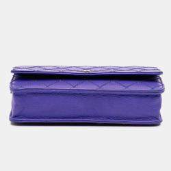 Pre Owned Chanel Blue CC Quilted Calfskin Fancy Wallet On Chain