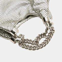 Pre Owned Chanel Silver Medium Metallic Glazed Calfskin Perforated Rodeo Drive Satchel