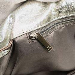 Pre Owned Chanel Silver Medium Metallic Glazed Calfskin Perforated Rodeo Drive Satchel