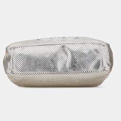 Pre Owned Chanel Silver Medium Metallic Glazed Calfskin Perforated Rodeo Drive Satchel