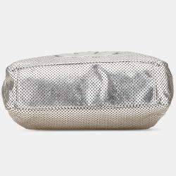 Pre Owned Chanel Silver Medium Metallic Glazed Calfskin Perforated Rodeo Drive Satchel