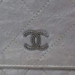 Pre Owned Chanel Silver CC Quilted Aged Calfskin Wallet On Chain