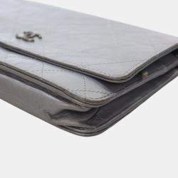 Pre Owned Chanel Silver CC Quilted Aged Calfskin Wallet On Chain