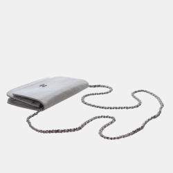 Pre Owned Chanel Silver CC Quilted Aged Calfskin Wallet On Chain