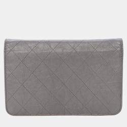 Pre Owned Chanel Silver CC Quilted Aged Calfskin Wallet On Chain