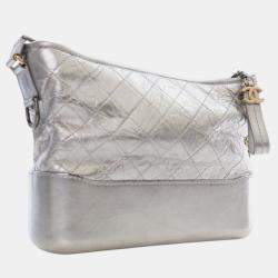 Pre Owned Chanel Silver Medium Metallic Aged Calfskin Gabrielle Crossbody