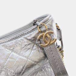 Pre Owned Chanel Silver Medium Metallic Aged Calfskin Gabrielle Crossbody