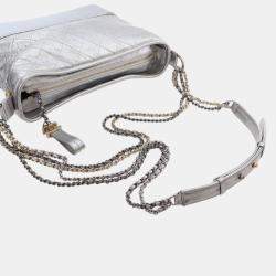 Pre Owned Chanel Silver Medium Metallic Aged Calfskin Gabrielle Crossbody