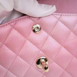 Pre Owned Chanel Pink Medium Classic Iridescent Lambskin Double Flap