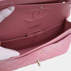 Pre Owned Chanel Pink Medium Classic Iridescent Lambskin Double Flap