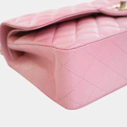 Pre Owned Chanel Pink Medium Classic Iridescent Lambskin Double Flap