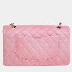 Pre Owned Chanel Pink Medium Classic Iridescent Lambskin Double Flap