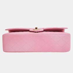 Pre Owned Chanel Pink Medium Classic Iridescent Lambskin Double Flap