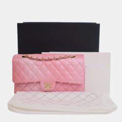 Pre Owned Chanel Pink Medium Classic Iridescent Lambskin Double Flap