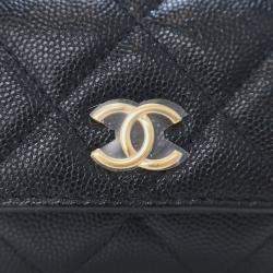 Pre Owned Chanel Black Mini Caviar Bar Clutch On Chain