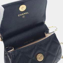 Pre Owned Chanel Black Mini Caviar Bar Clutch On Chain