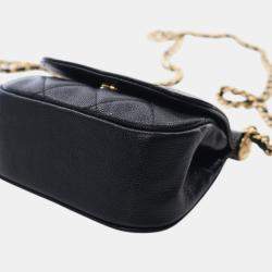 Pre Owned Chanel Black Mini Caviar Bar Clutch On Chain