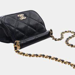 Pre Owned Chanel Black Mini Caviar Bar Clutch On Chain