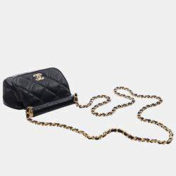 Pre Owned Chanel Black Mini Caviar Bar Clutch On Chain
