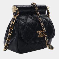 Pre Owned Chanel Black Mini Caviar Bar Clutch On Chain