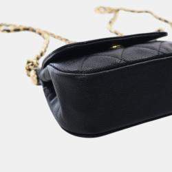 Pre Owned Chanel Black Mini Caviar Bar Clutch On Chain
