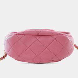 Pre Owned Chanel Pink Mini Quilted Caviar CC Messenger Flap