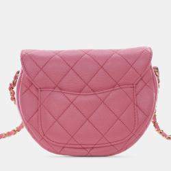 Pre Owned Chanel Pink Mini Quilted Caviar CC Messenger Flap