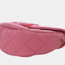 Pre Owned Chanel Pink Mini Quilted Caviar CC Messenger Flap