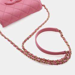 Pre Owned Chanel Pink Mini Quilted Caviar CC Messenger Flap