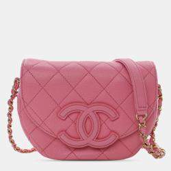 Pre Owned Chanel Pink Mini Quilted Caviar CC Messenger Flap