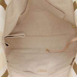 Pre Owned Chanel Beige Brown Canvas Floral Shopping Tote