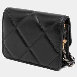 Pre Owned Chanel Black Quilted Lambskin 19 Flap Coin Purse With Chain