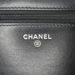 Pre Owned Chanel Black Chevron Aged Calfskin Gabrielle Wallet On Chain