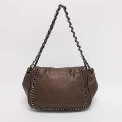 Pre Owned Chanel Metallic Bronze Leather Luxe Ligne Accordion Flap Bag