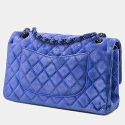Pre Owned Chanel Blue Medium Classic Velvet Double Flap
