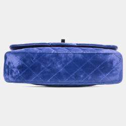 Pre Owned Chanel Blue Medium Classic Velvet Double Flap