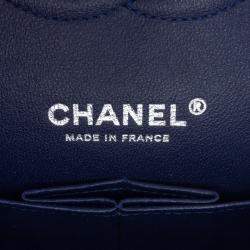 Pre Owned Chanel Blue Medium Classic Velvet Double Flap