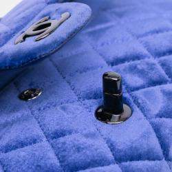 Pre Owned Chanel Blue Medium Classic Velvet Double Flap
