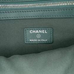 Pre Owned Chanel Green Large Quilted Caviar O Case Clutch