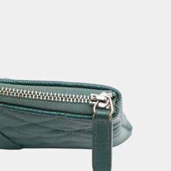 Pre Owned Chanel Green Large Quilted Caviar O Case Clutch