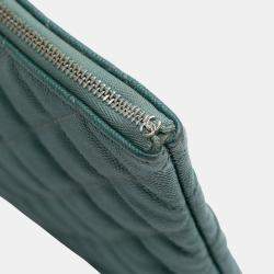 Pre Owned Chanel Green Large Quilted Caviar O Case Clutch