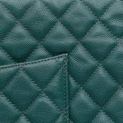 Pre Owned Chanel Green Large Quilted Caviar O Case Clutch