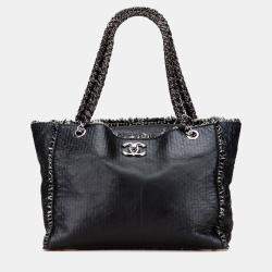 Pre Owned Chanel Black Glazed Calfskin Tweed Tweedy Shopping Tote