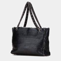 Pre Owned Chanel Black Glazed Calfskin Tweed Tweedy Shopping Tote