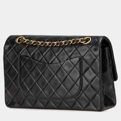 Pre Owned Chanel Black Medium Classic Lambskin Double Flap