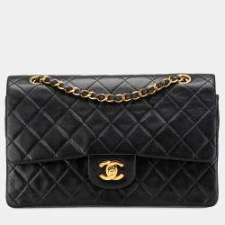 Pre Owned Chanel Black Medium Classic Lambskin Double Flap
