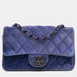 Pre Owned Chanel Blue Mini Rectangular Classic Velvet Single Flap