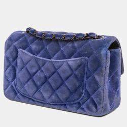 Pre Owned Chanel Blue Mini Rectangular Classic Velvet Single Flap